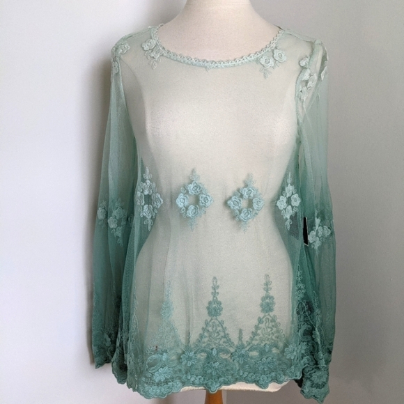 Nwt Love Stitch Ombre Green Sheer Lace Mesh Tunic M Festival Coquette - Picture 11 of 12